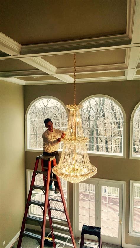 high ceiling chandelier install